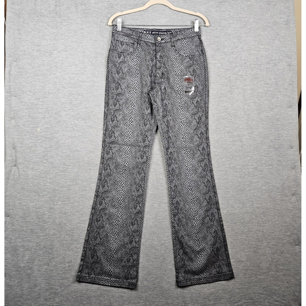 Revolt R.V.T Stretch Y2K Snakeskin Printed Flare Jeans Size 11/12 NWOT